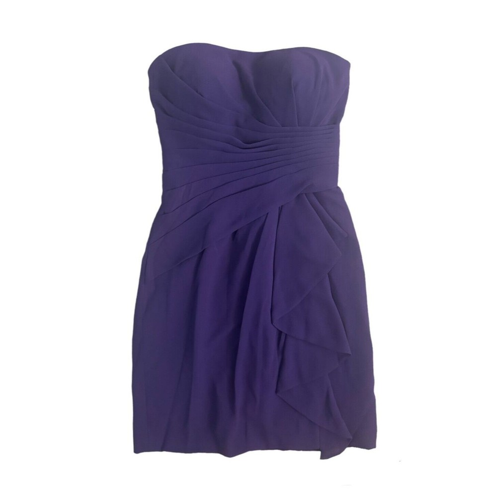 Draped Chiffon Purple Cocktail Dress Gathered Bustier Strapless Bra Insert Sz 6 - Picture 1 of 12